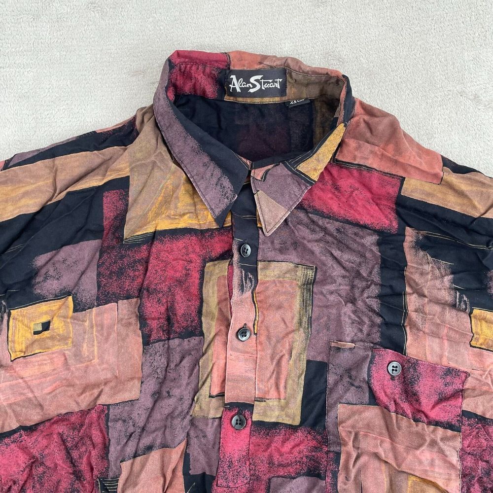 Alan Stuart Polo Shirt Men 2XL Multi Abstract Banded Hem Short Sleeve Vintage